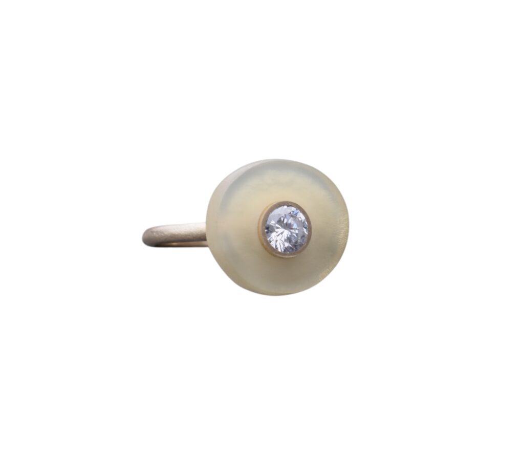 Milk Horn Ring with Recycled 9ct Yellow Gold and White Sapphire